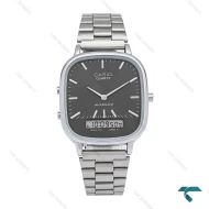 ساعت کاسیو چهارگوش مردانه سیلور صفحه طوسی دوزمانه Casio-6709-G