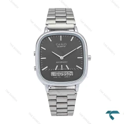 ساعت کاسیو چهارگوش مردانه سیلور صفحه طوسی دوزمانه Casio-6709-G