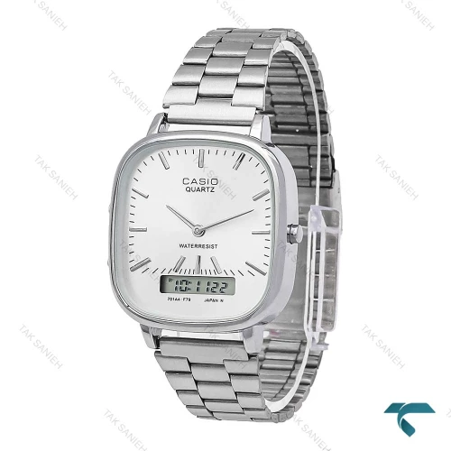 ساعت کاسیو دوزمانه چهارگوش مردانه سیلور صفحه سفید Casio-6711-G