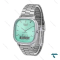ساعت مردانه کاسیو دوزمانه چهارگوش سیلور صفحه تیفانی Casio-6712-G