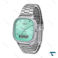 ساعت مردانه کاسیو دوزمانه چهارگوش سیلور صفحه تیفانی Casio-6712-G