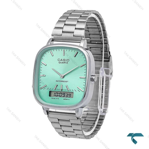 ساعت مردانه کاسیو دوزمانه چهارگوش سیلور صفحه تیفانی Casio-6712-G