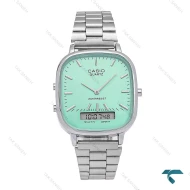 ساعت مردانه کاسیو دوزمانه چهارگوش سیلور صفحه تیفانی Casio-6712-G