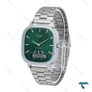 ساعت مردانه کاسیو دوزمانه چهارگوش سیلور صفحه سبز Casio-6713-G