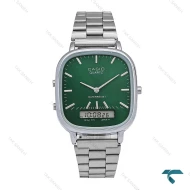 ساعت مردانه کاسیو دوزمانه چهارگوش سیلور صفحه سبز Casio-6713-G