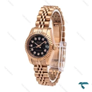 ساعت رولکس زنانه دیت جاست رزگلد صفحه مشکی اسمال Rolex-6735-L