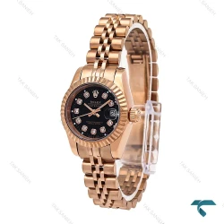 ساعت رولکس زنانه دیت جاست رزگلد صفحه مشکی اسمال Rolex-6735-L