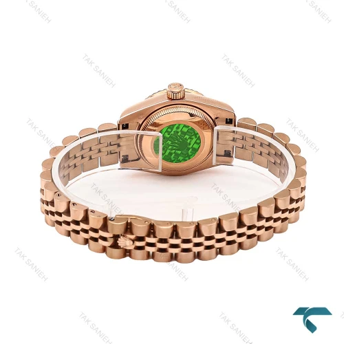ساعت رولکس زنانه دیت جاست رزگلد صفحه مشکی اسمال Rolex-6735-L