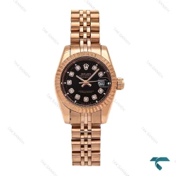 ساعت رولکس زنانه دیت جاست رزگلد صفحه مشکی اسمال Rolex-6735-L
