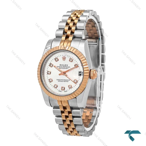 ساعت زنانه رولکس دو رنگ رزگلد صفحه سیلور مدیوم Rolex-6737-L