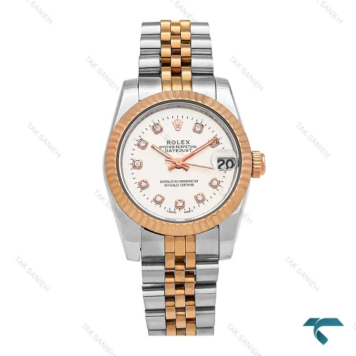 ساعت زنانه رولکس دو رنگ رزگلد صفحه سیلور مدیوم Rolex-6737-L