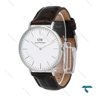 ساعت دنیل ولینگتون مردانه سیلور سفید بند چرم قهوه ای DW-6759-G