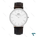 ساعت دنیل ولینگتون مردانه سیلور سفید بند چرم قهوه ای DW-6759-G