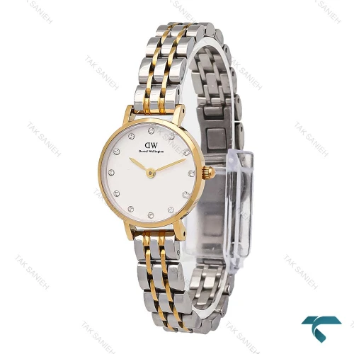 ساعت دنیل واینگتون زنانه مینی گرد دورنگ طلایی ایندکس نگین DW-6762-L