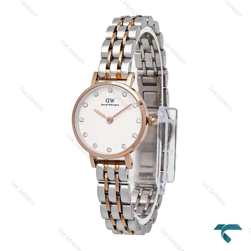 ساعت دنیل ولینگتون زنانه مینی گرد دورنگ رزگلد ایندکس نگین DW-6763-L