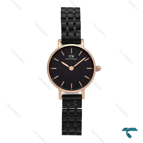 ساعت مچی DW زنانه مینی گرد رزگلد بند مشکی DW-6764-L