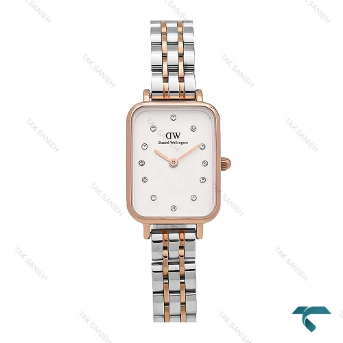 ساعت زنانه DW مستطیلی دو رنگ رزگلد ایندکس نگین DW-6765-L