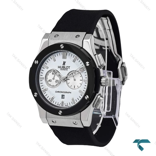 ساعت هابلوت مردانه نقره ای مشکی صفحه سفید Hublot-6794-L