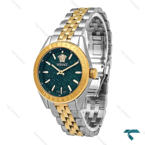 ساعت ورساچه V-Code زنانه دورنگ طلایی صفحه سبز Versace-6814-L