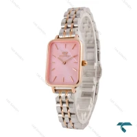 ساعت مچی DW زنانه مستطیلی دورنگ رزگلد صفحه صورتی DW-6820-L