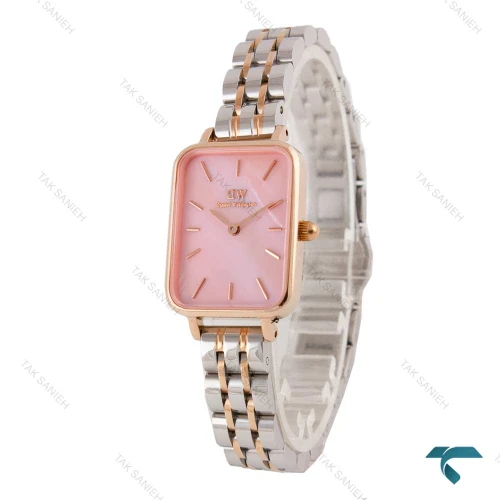 ساعت مچی DW زنانه مستطیلی دورنگ رزگلد صفحه صورتی DW-6820-L