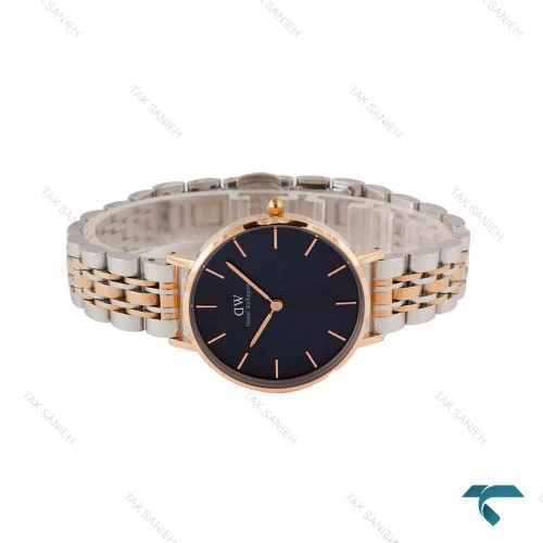 ساعت دنیل ولینگتون زنانه دورنگ رز صفحه سرمه ای مدیوم DW-6822-L