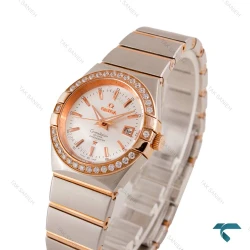 ساعت زنانه امگا دورنگ رزگلد دورنگین تقویم دار خطی Omega-6841-L