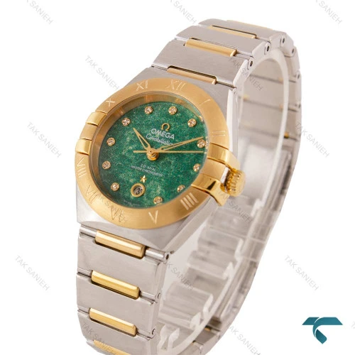 ساعت زنانه امگا کانسلیشن منهتن دورنگ طلایی صفحه سبز Omega-6842-L