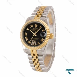 ساعت زنانه رولکس دورنگ صفحه مشکی ایندکس یونانی Rolex-6849-L