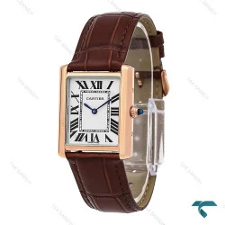 ساعت کارتیر تانک زنانه رزگلد بند چرم قهوه ای متوسط Cartier-6859-L
