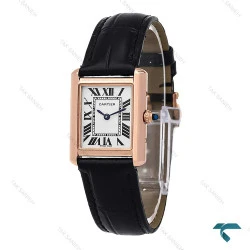 ساعت کارتیه تانک زنانه رزگلد بند چرم مشکی اسمال Cartier-6860-L