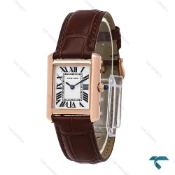ساعت زنانه کارتیر Tank رزگلد بند چرم قهوه ای اسمال Cartier-6861-L