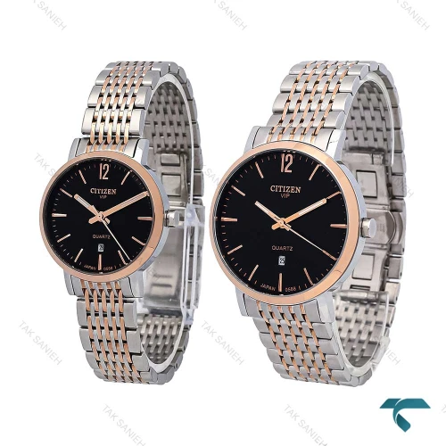 ساعت ست سیتیزن VIP دورنگ رزگلد صفحه مشکی Citizen-6865-S