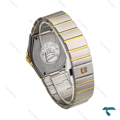 ساعت مردانه امگا دورنگ طلایی صفحه نقره ای ایندکس نگین Omega-6880-G