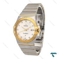 ساعت مردانه امگا دورنگ طلایی صفحه نقره ای ایندکس نگین Omega-6880-G