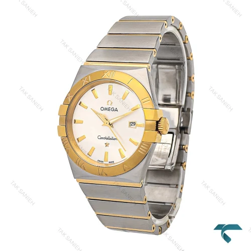 ساعت مردانه امگا دورنگ طلایی صفحه نقره ای ایندکس خط Omega-6882-G