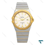 ساعت مردانه امگا دورنگ طلایی صفحه نقره ای ایندکس خط Omega-6882-G