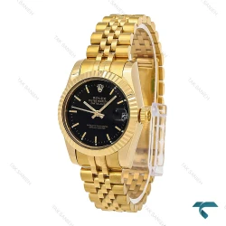 ساعت رولکس زنانه طلایی صفحه مشکی خطی مدیوم Rolex-6742-L