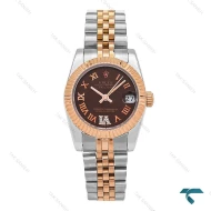 ساعت رولکس زنانه دورنگ رزگلد صفحه قهوه ای Rolex-6895-L