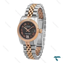 ساعت رولکس دیت جاست زنانه دورنگ رزگلد صفحه دودی Rolex-6897-L