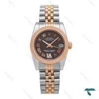 ساعت رولکس دیت جاست زنانه دورنگ رزگلد صفحه دودی Rolex-6897-L
