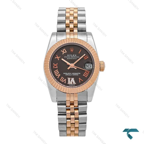 ساعت رولکس دیت جاست زنانه دورنگ رزگلد صفحه دودی Rolex-6897-L