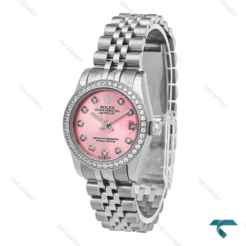 ساعت زنانه رولکس نقره ای صفحه صورتی دورنگین Rolex-6898-L