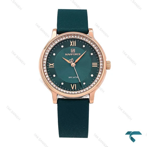 ساعت نیوی فورس NF5036 زنانه رزگلد بند چرم سبز NaviForce-6961-L