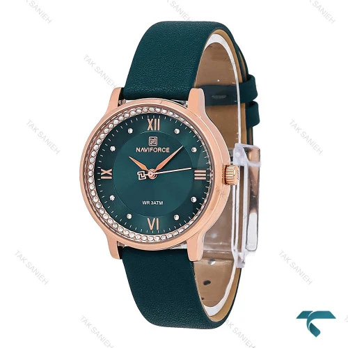 ساعت نیوی فورس NF5036 زنانه رزگلد بند چرم سبز NaviForce-6961-L