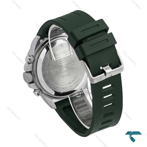 ساعت نیوی فورس NF9221 مردانه سیلور سبز بند رابر NaviForce-6963-G