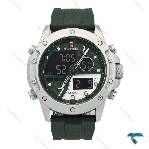 ساعت نیوی فورس NF9221 مردانه سیلور سبز بند رابر NaviForce-6963-G