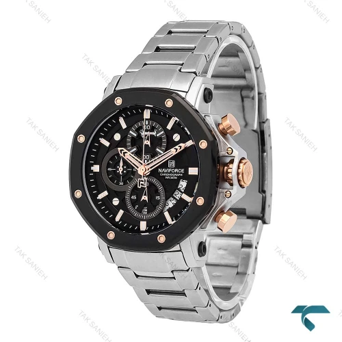 ساعت مردانه نیوی فورس NF8065 سه موتوره نقره ای مشکی NaviForce-7003-G