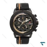 ساعت نیوی فورس NF9110 مردانه بندچرم رزگلد مشکی NaviForce-7047-G