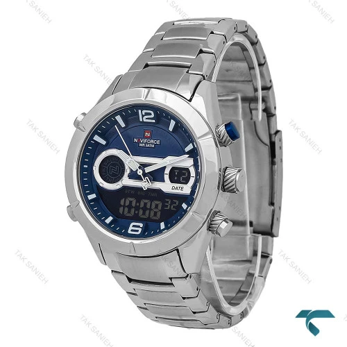 ساعت نیوی فورس NF9232 مردانه سیلور صفحه سرمه ای NaviForce-7056-G